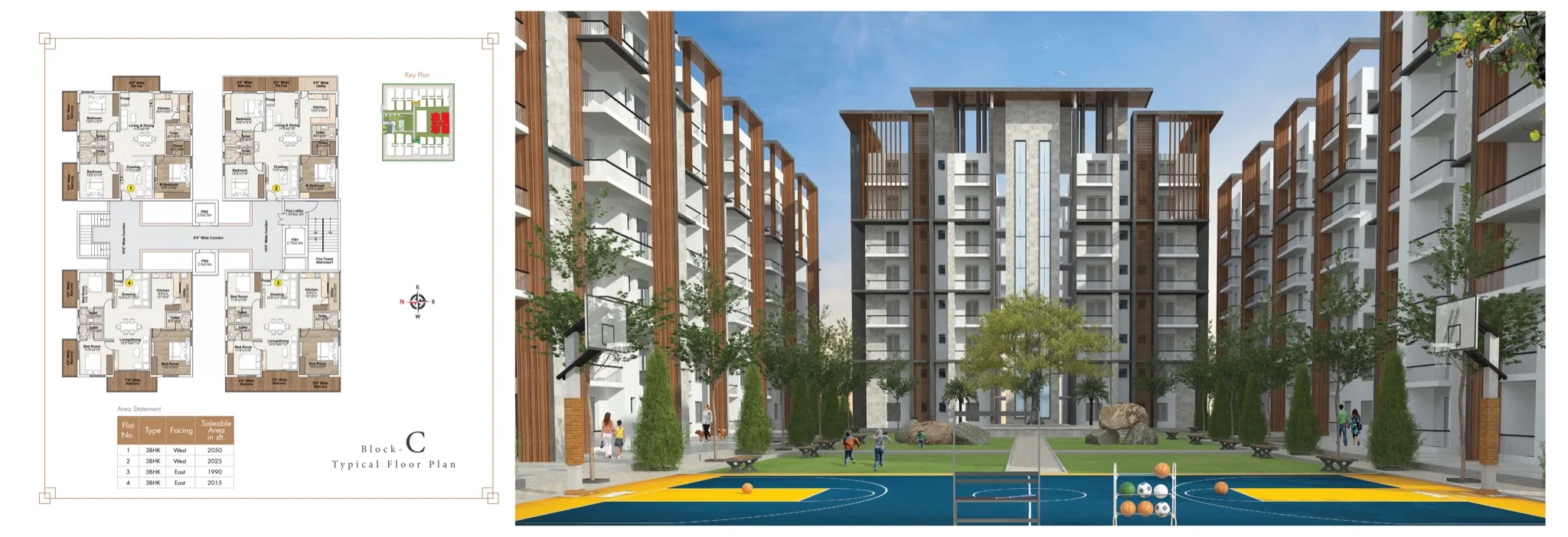 Sun Rise County Towers Elevation & Sports Courtyard